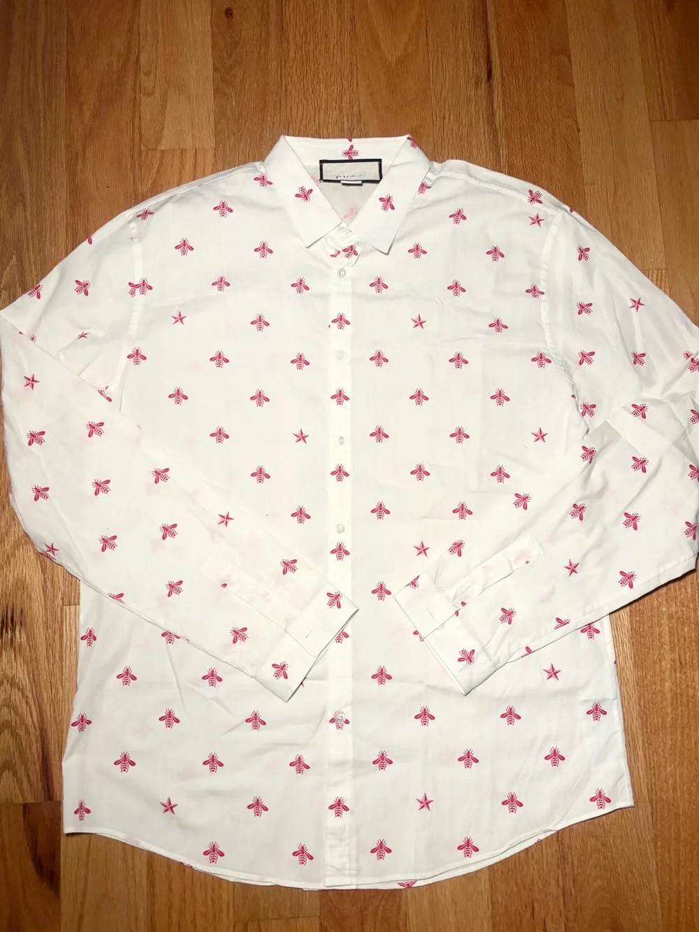 Gucci Rare Insect Motif White Red Button Shirt